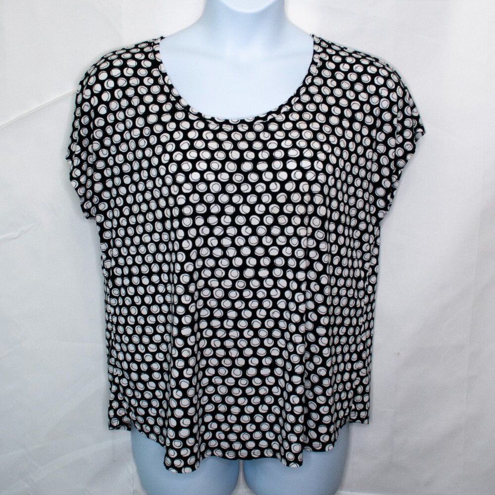 Chicos Sz 3 Circle Print Top Womens XL Short Sleeve Jersey Knit Casual X07